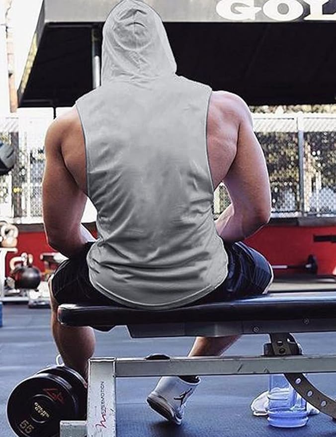 Babioboa Men's Workout Hooded Tank Tops Sports Training Sleeveless Gym Hoodies Bodybuilding Cut Off Muscle Shirts