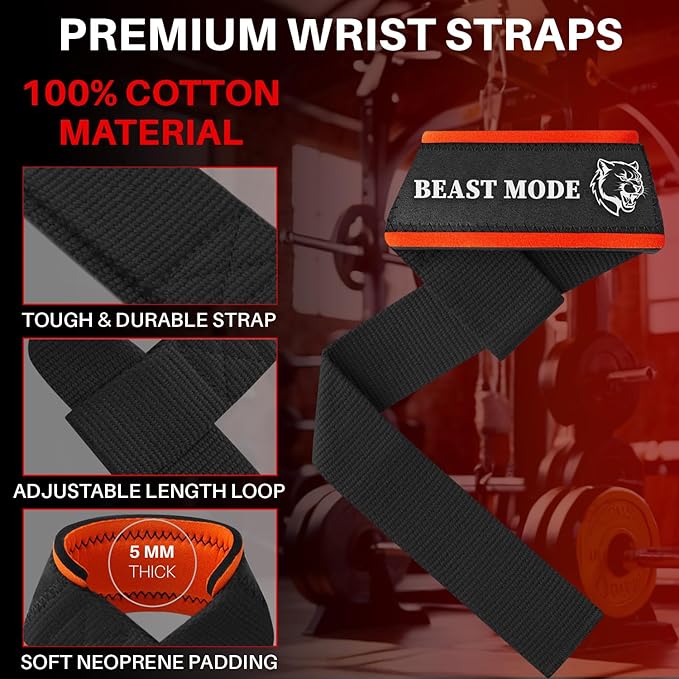 TECEUM Lifting Straps for Weightlifting Gym Strength Training - Wrist Straps with Neoprene Padded Cotton - Men & Women – Ideal for Powerlifting, Bodybuilding & Deadlifts