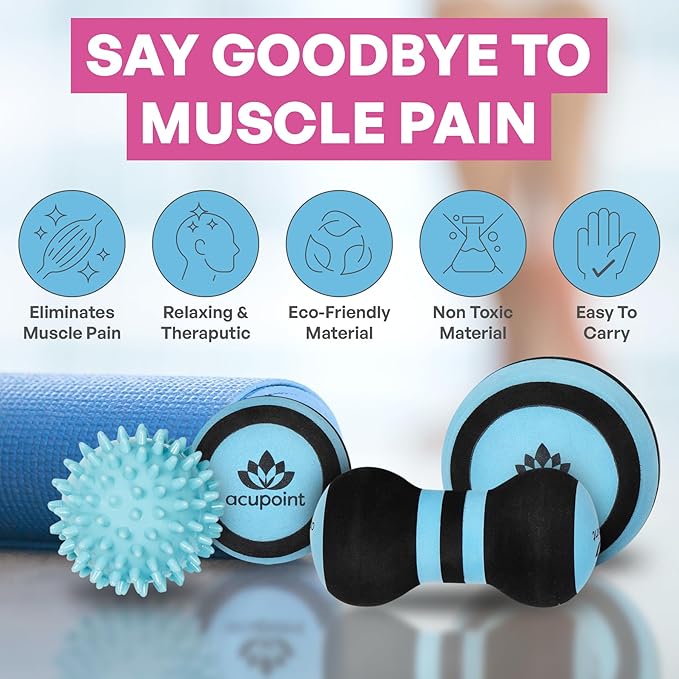 Massage Ball Therapy Set for Muscle Knots and Post-Workout - Physical Therapy Balls, Trigger Point & Yoga Therapy, Massage Ball for Feet - 6-Piece Set (Blue)