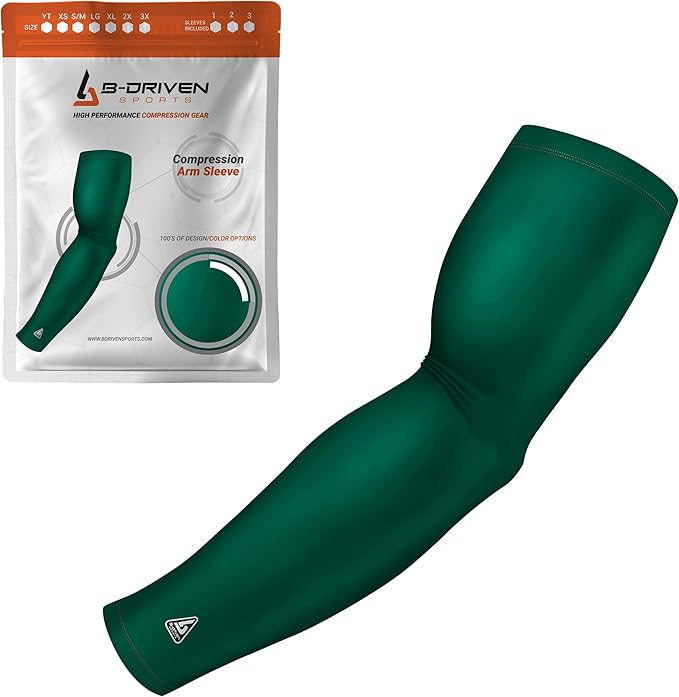 B-Driven Sports Pro-Fit Compression Arm Sleeve for Men, Women & Youth, Volleyball Baseball Basketball Weightlifting - Single