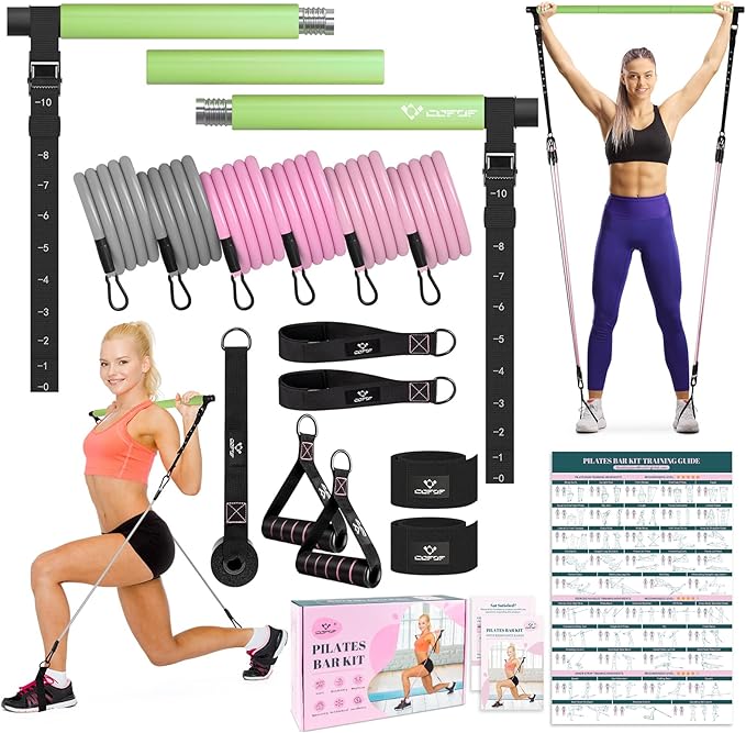 COFOF Pilates Bar Kit with Resistance Bands, Multifunctional Yoga Pilates Bar with Heavy-Duty Metal Adjustment Buckle, Portable Home Gym Pilates Resistance Bar Kit for Women Full Body Workouts