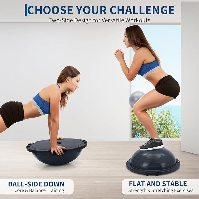 23 Inch Half Balance Ball, Anti-Slip with 1600LB Capacity, Stability Trainer for Core Strength, Includes Resistance Bands, Pump & Bonus Yoga Ball for Home Gym Fitness Workouts