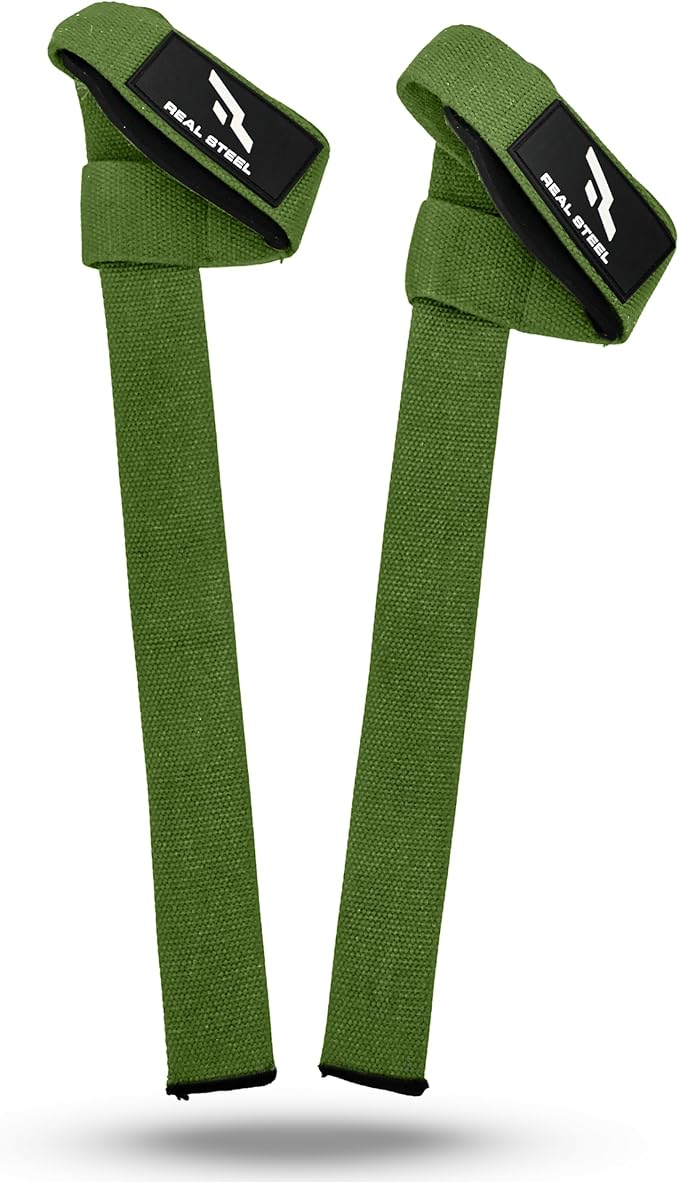 Real Steel Lifting Wrist Straps for Weightlifting, Bodybuilding, Powerlifting, Strength Training, & Deadlifts - Padded Neoprene with 24 inch Cotton
