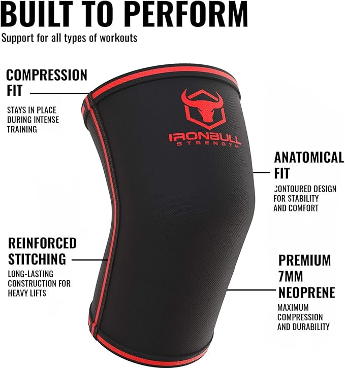 Elbow Sleeves 5mm (1 Pair) - High Performance Elbow Sleeve Support for Weightlifting, Weight Training & Powerlifting - Best Compression Straps - for Men and Women (Large, Black/Red)