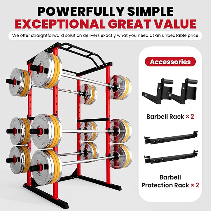 Power Cage 1800 LBS, Multi-Functional Squat Rack and Bench Rack Combos with Adjustable Cable Pulley System for Home Gym, Pull-up Bar, J-Hooks, Landmine Attachments (Power Rack Only)
