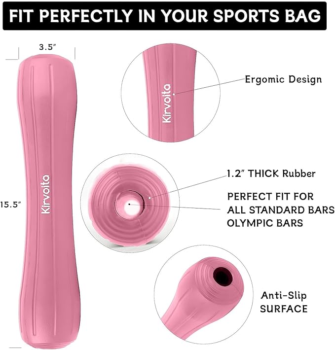 Rubber Barbell Pad, Squat Pad, Hip Thrust Pad, Easy to Install, No Straps Needed, for Both Heavy Weights & Lower Weights (15.5 * 3.5 * 3.5 in, Black)