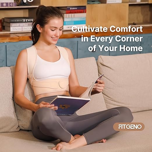 Fit Geno Posture Corrector for Women: Adjustable Lightweight Upper Back Brace for Neck Shoulder & Upper Back Pain Relief - Improve Posture Correct Hunchback Slouching Kyphosis Invisible Under Clothes (M/L Under Bust 32"-45")