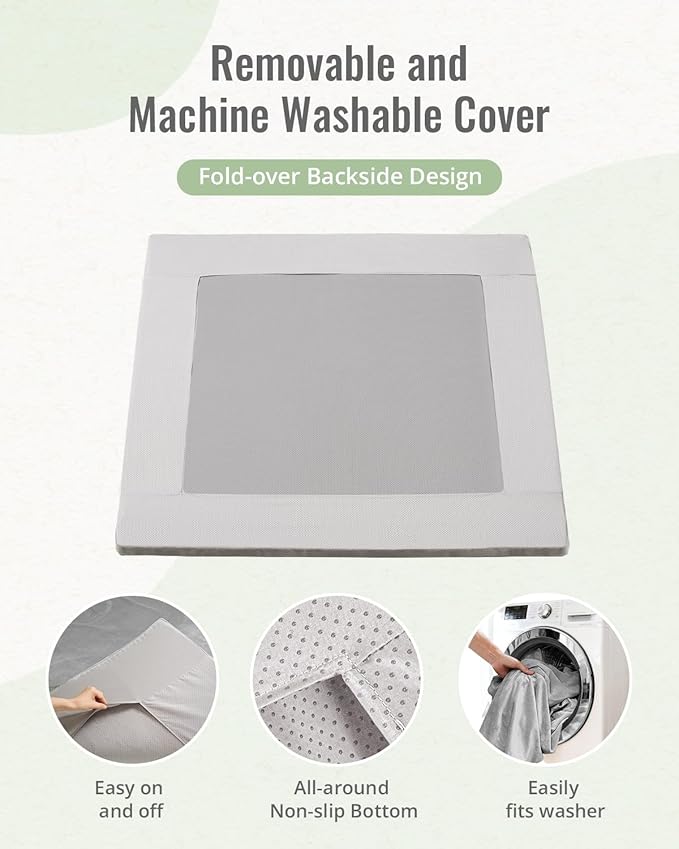 Blissful Diary 1.3" Thick Baby Play Mat, 50x50 Playpen Mat with Removable & Washable Cover, Ultra Soft Crawling Rug for Floor, Foam Cushion & Non-Slip Backing for Kid, Toddlers and Infants, Light Grey