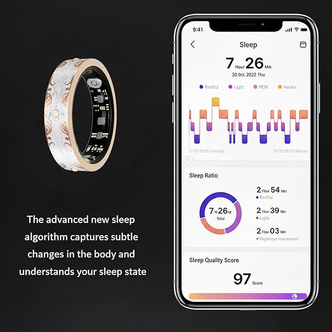 Smart Ring for Women Gift, Fitness & Vital Signs Monitoring, Sleep Tracker/Remote Photography/No Subscription(White,7#)