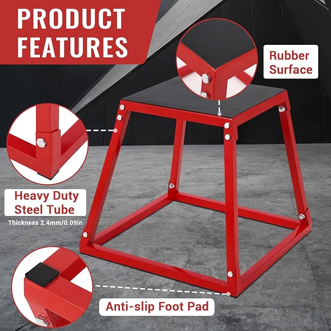 GarveeLife Plyometric Jump Box, Heavy-Duty Steel Plyo Boxes with Rubber Pad for Home Gym, Jump Platforms Step Up Box, Jump Trainers Conditioning Strength Training with Sizes 12", 18", 24", 30"