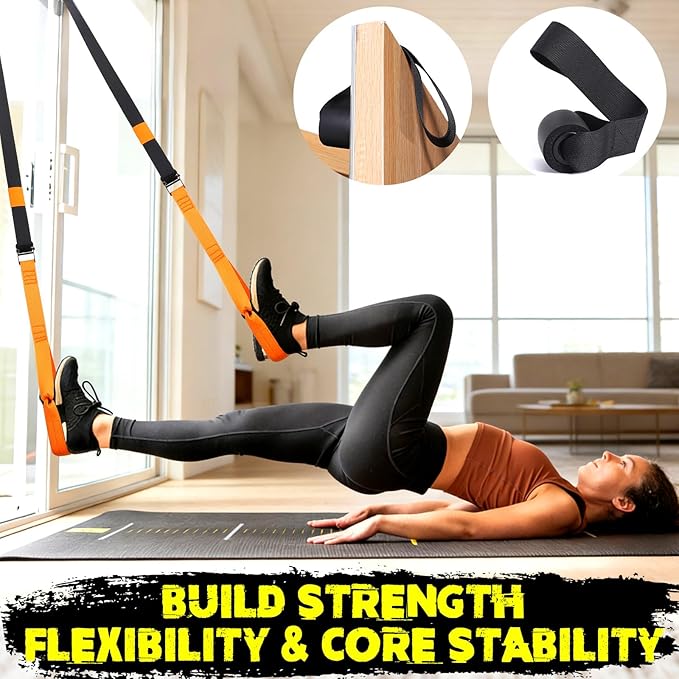 TOBWOLF Home Suspension Straps Training Kit, All in One Compact Resistance Trainer Straps & Door Anchors, Suitable for Home Gyms, Travel, Core Training & Full-Body Fitness