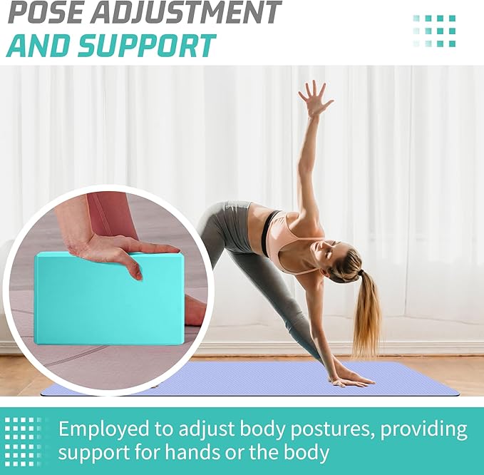 Yoga Blocks 2 Pack 3x6x9IN Foam Block Supportive Latex-Free with Stretch Band, Non-Slip Exercise Blocks for Pilates, Meditation, Balance, Stretching and Deep Poses