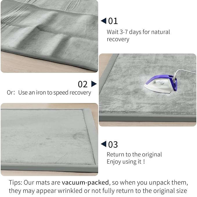 ACOMOPACK Baby Play Mat for Floor 1.3" Thick Memory Foam Play Mat 59"×71" Tummy Time Crawling with Non-slip Bottom for Living Room,Nursery,Soft Velvet Playpen Mats for Kids,Infants（Light Grey）