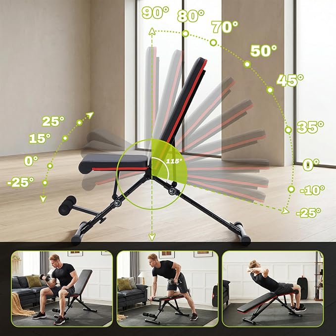 OLIXIS Adjustable Weight Bench for Full Body Strength Training, Foldable Workout Bench with Incline Flat Positions, 795 lbs Capacity Dumbbell Bench for Home Gym, Sit Up, Press, and Ab Exercises