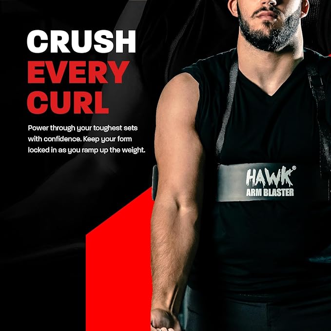 HWK Arm Blaster for Biceps & Triceps, Heavy Duty Aluminum Bicep Blaster with Thick Neoprene Padding for Neck Support, Adjustable Straps for Weightlifting & Bodybuilding, Portable Arm Workout Equipment