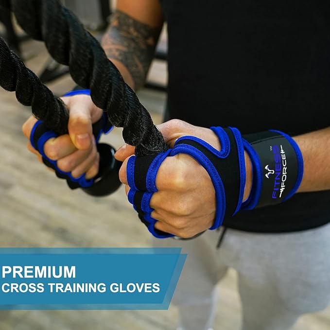 FITNESS FORCE Ventilated Weightlifting Gloves Workout Gloves for Men & Women with Built-in Wrist Wraps Fingerless Gym Gloves for Men Perfect for Exercise Fitness, Weight Lifting, Cross Training