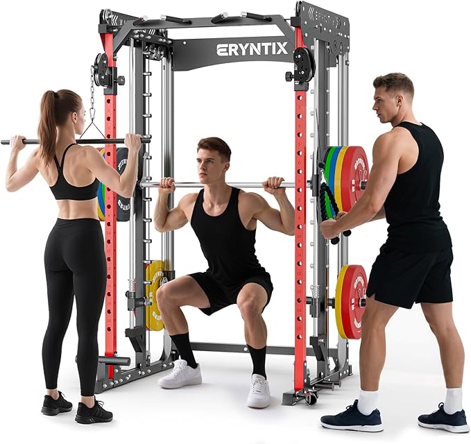 Smith Machine, 2600 LBS Capacity Power Rack for Home Gym Garage, All-in-One Power Cage with Cable Crossover, Heavy-Duty Squat Rack with LAT Pulldown & Pull-Up Bar, 84'' Home Gym Equipment