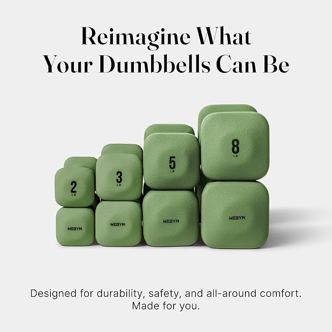 WeGym SafeGrip Square Dumbbells with Anti Slip Handles, Aesthetic Free Weights for Home Workouts, Stable Design Prevents Rolling during Floor Exercises