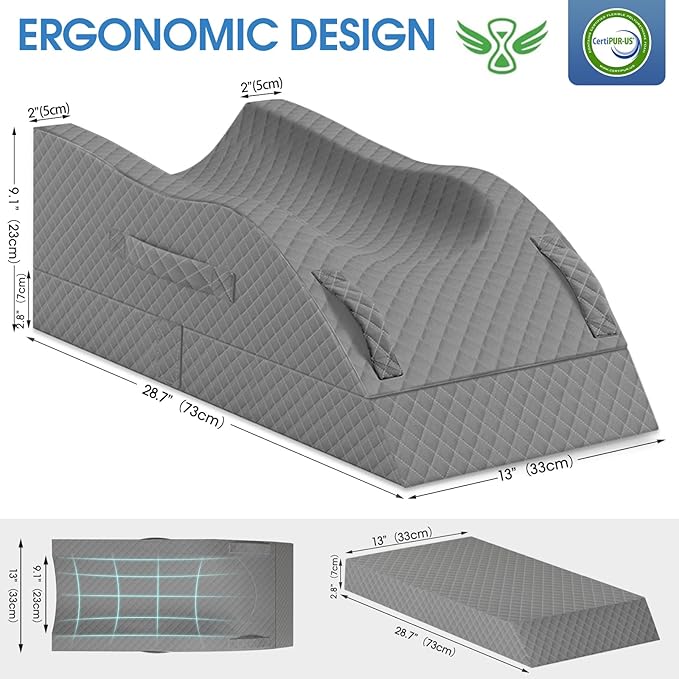 TranquilRelax Elevation Pillows for Leg After Surgery, Memory Foam Adjustable Wedge Pillow for Injury or Rest, Ankle Pillow for Sleeping Blood Circulation Full Grey/Single Leg