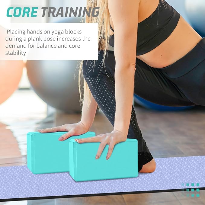 Yoga Blocks 2 Pack 3x6x9IN Foam Block Supportive Latex-Free with Stretch Band, Non-Slip Exercise Blocks for Pilates, Meditation, Balance, Stretching and Deep Poses