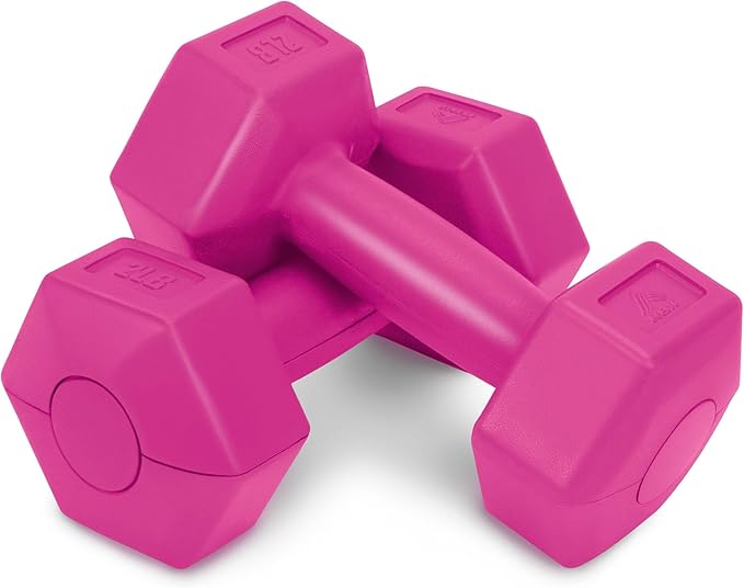 RBX Vinyl Coated Hand Weight Dumbbell Set - Hex Shaped, Roll Free for Body Building/Sculpting/Strength Training Exercise, (Set of 2)
