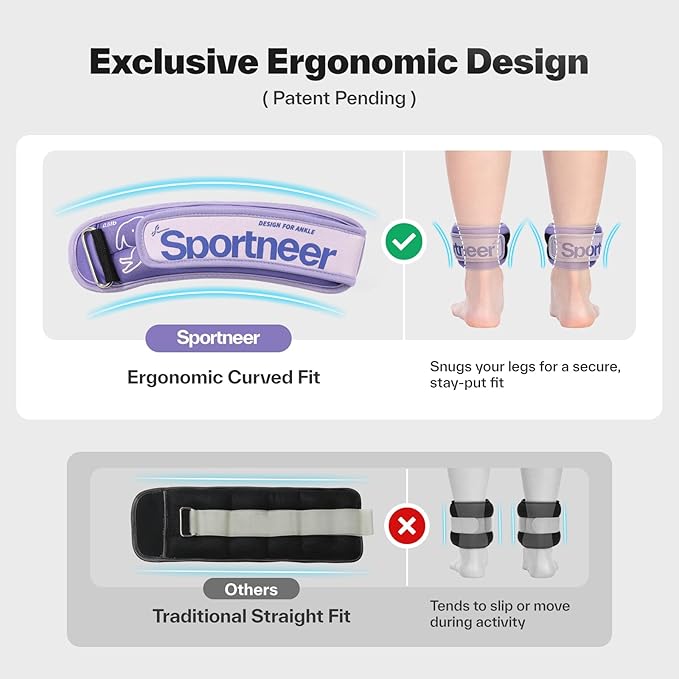 Sportneer Ankle Weights 0.5/1/2/3/5 LBS 1 Pair Wrist Leg Arm Weights for Women Men Kids Child with Adjustable Straps, Strength Weighted for Jogging Running Walking Fitness Gym Workout
