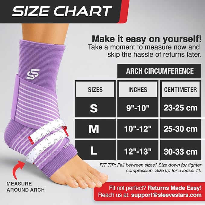 Sleeve Stars Ankle Brace for Women & Men, Ankle Wrap for Sprained Ankle, Compression Sleeve for Plantar Fasciitis Relief, Easy Customizable Support: w/Removable Strap (Pair/M:10"-12"/Light Purple)