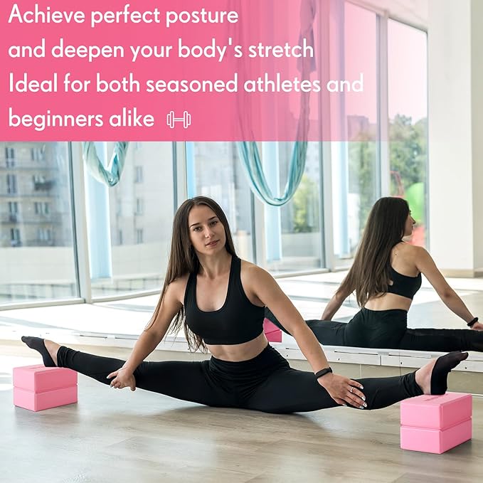 RoundFunny 4 Pack Yoga Blocks Non Slip Pilates Brick Foam Blocks Pilates Dance Gymnastics Workout Fitness Props Tool for Stretching Meditation and Exercise