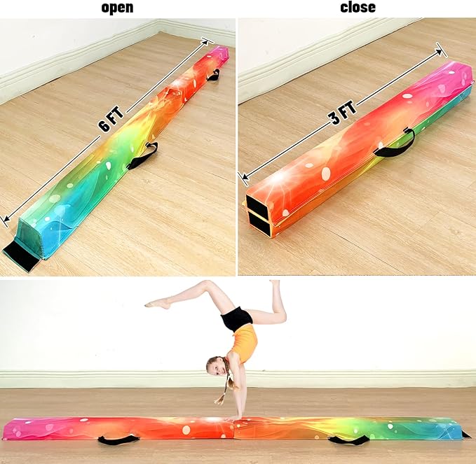 MARFULA 6 FT / 8 FT / 9 FT Folding Gymnastics Beam Foam Balance Floor Beam - Extra Firm - Suede Cover - Anti Slip Bottom with Carry Bag for Kids/Adults Home Use