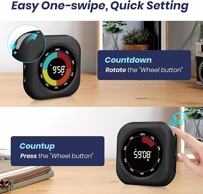 PERSUPER Visual Timer for Kids, 10 Hours Countdown/Up, with Rechargeable, 3 Volume Levels, 3 Brightness Display, and Magnetic, Homeschool Study Tool, Large Digital Timers for Classroom (2 Packs)