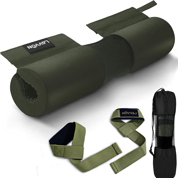 Barbell Squat Pad Set- Nylon Padding AntiSlip- Thick Foam Barbell Pad for Squats Cushion,Lunges&Bar Padding for Hip Thrusts -Standard Olympic Weight Bar Pad (Wrist Straps Weightlifting-Ankle Straps)