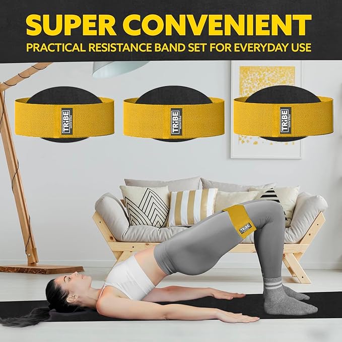 Tribe Lifting Resistance Bands for Working Out - 3 Pack Fabric Workout Bands for Women and Men - Booty Bands for Legs and Glute - Non Slip Exercise Bands Set for Squat Hip Thigh
