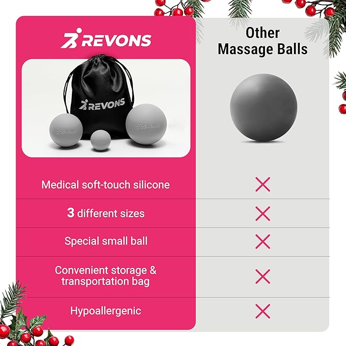 3 in 1 Massage Ball Set - Lacrosse Balls for Myofascial Release, Back Pain Relief, Face Fitness, Trigger Points, Yoga, Physical Therapy, Muscle Recovery and Soft Deep Tissue Massage (Gray)