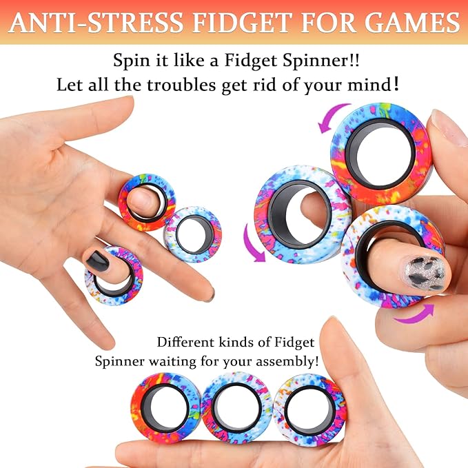 Cevioce Easter Basket Stuffers for Teens Boys Girls 3Pcs Magnetic Rings Fidget Toy Set, ADHD Anxiety Magnetic Fidget Toys Adults Fidget Spinner Rings for Relief, Easter Gifts for Kids 8+ Year Old