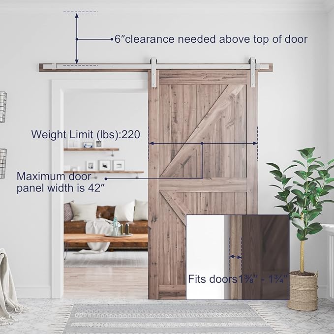 SMARTSTANDARD 7 Feet Brushed Nickel Barn Door Hardware Kit-Heavy Duty Sliding Track-Smoothly and Quietly-Easy to Install-Fit 42" Wide Door Panel (J Shape Hanger)