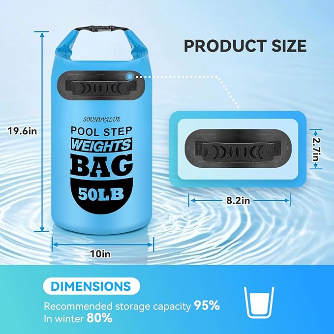 2 Pack 50lb Heavy Duty Pool Ladder Weights, Sand Fillable Universal Sand Bags Step Anchors, 500D PVC Durable Waterproof & Foldable Sandbags for Above Ground Swimming Pools Stair, with Handle(Sky Blue)