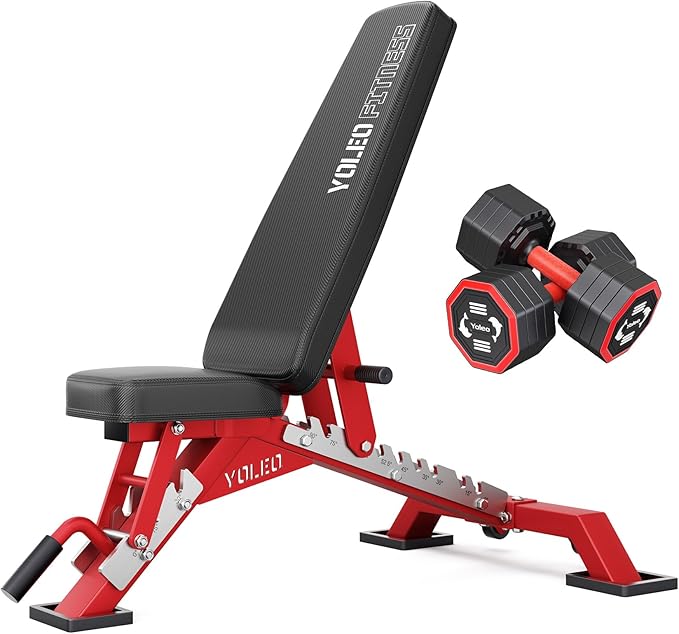 YOLEO Commercial Adjustable Weight Bench - MAX 2315LBS Heavy Duty Workout Bench for Home Gym, Flat/Incline/Decline Bench Press 2.4" Thick Pad (6-Step Assembly)