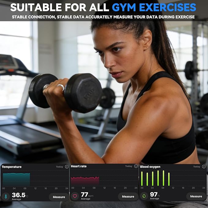 Smart Ring for Women Men,Sleep Tracking Wearable,Fitness Tracker Ring with Step/Heart Rate/Blood Oxygen/Distance/Calorie,Clock Vibration,No Subscription Fee,5ATM Waterproof, iOS&Android(Gold 7)