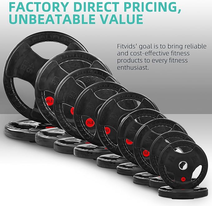 Fitvids Cast Iron Standard Weight Plates Including 5FT Standard Barbell with Star Locks, 45-Pound Set (35 Pounds Plates + 10 Pounds Barbell), Multiple Styles