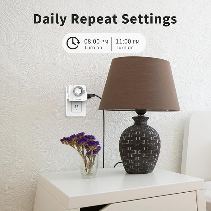 TiFFCOFiO Indoor Mechanical Outlet Timer, 3 Prong Timers for Electrical Outlets, 24-Hour Programmable Plug in Light Timer, ETL Listed (2 Outlets,1 Pack)