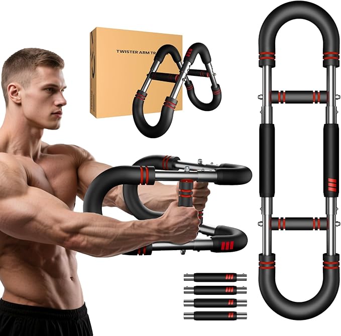 Upgraded Twister Arm Trainer, Adjustable Chest Workout Equipment, Portable Arm Exerciser for Upper Body Strength Training, Detachable Power Twister Bar for Home Gym Fitness