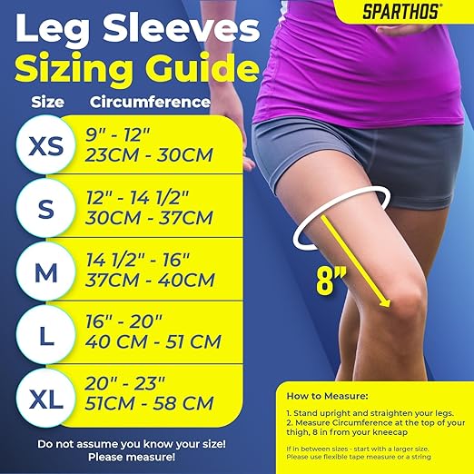 Sparthos Full Leg Compression Sleeves - Braces for Calf, Knees and Thigh, Recovery, Support for Sports, Running, Basketball Lifting Weightlifting - Anti Slip - for Men and Women (Black-M)