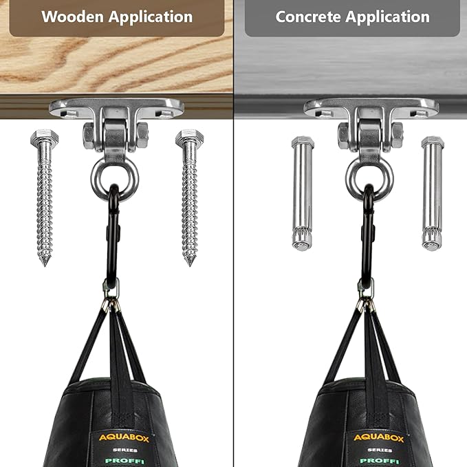 Stainless Steel Heavy Duty 180° Swing Hanger Kit - Ceiling Mount with Hook for Porch Swing, Hammock Chair, Yoga Swing, Punching Bag, 1000 LB Capacity, Rust-Resistant Hardware Included