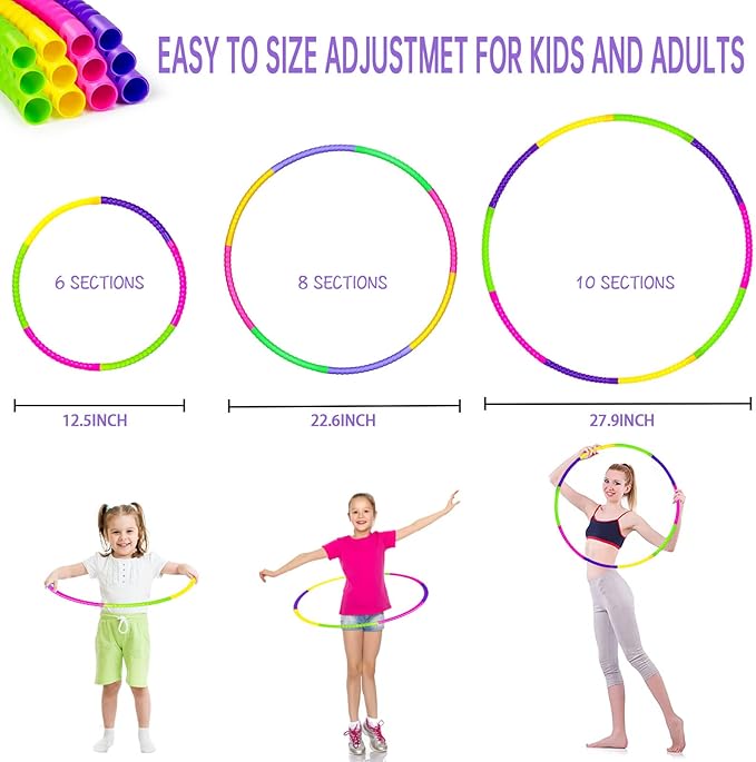 Exercise Hoops for Kids, 8 Pack Detachable & Size Adjustable Toy Color Hoop Rings for Outdoor Gymnastic Dog Agility Equipment Sports Party Games