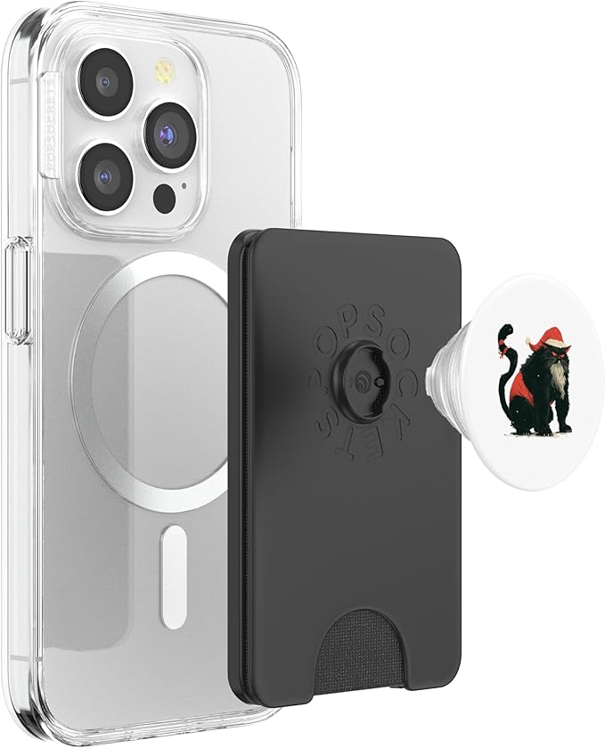 Christmas Cat Shirt Fat Cranky Cat Wearing Red Santa Hat PopSockets PopWallet for MagSafe