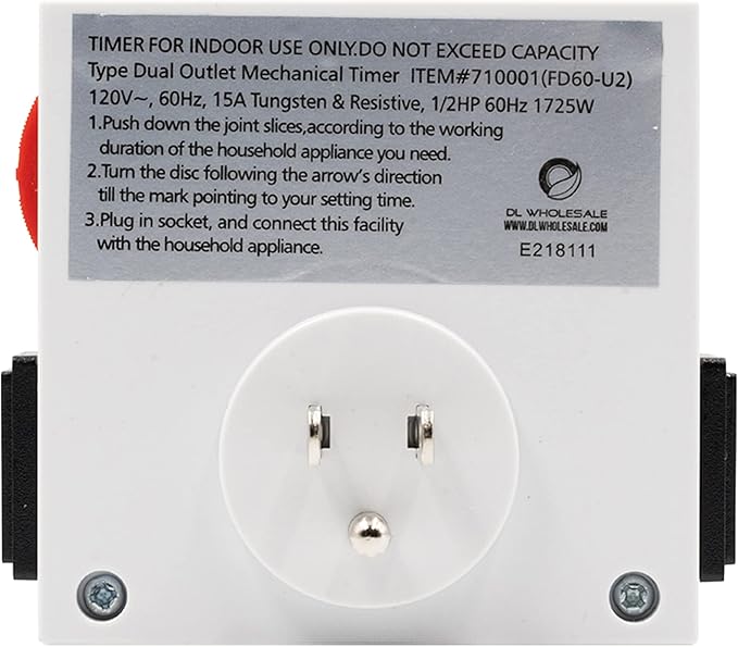 Grow1 Dual Outlet Mechanical Timer 24 Hour Hydroponics Grow Light Timers Electrical Outlets, Universal Wall Plug 3-Prong Grounded Outlet, UL Listed, 120v