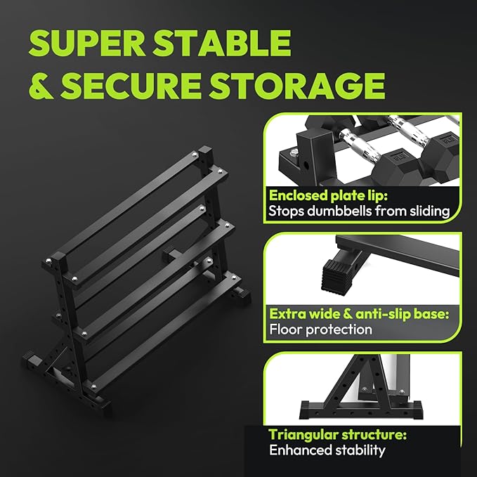 HANDBODE Hex Dumbbell Set with Rack, 300-840 lb Rubber Coated Fixed Weights Sets with Heavy Duty Storage Stand, Hexagon Shape for Stable Placement, Home Gym Equipment for Strength Training
