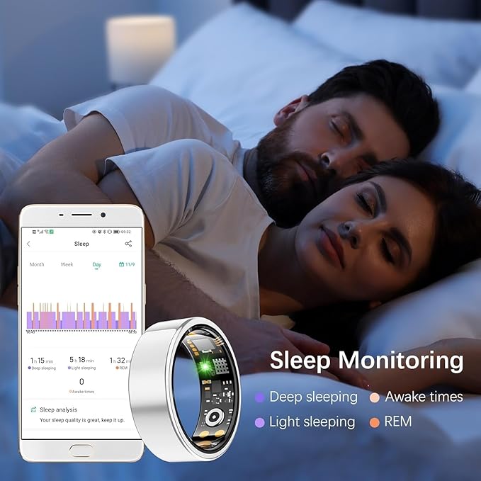 Smart Ring for Women Men, Fit Ring with Heart Rate, Blood Oxygen, HRV, Sleep Monitor, Stress, Step Counter, IP68 Waterproof Fitness Rings for iPhone & Android, No Subscription Fee (Silver, 11#)