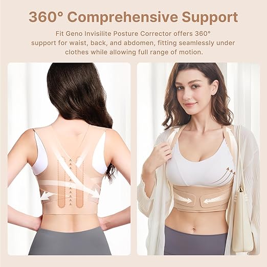 Fit Geno Posture Corrector for Women Invisilite: Invisible Lightweight Back Brace for Neck Shoulder & Upper Back Pain Relief - Improve Posture Correct Hunchback Slouching Under Clothes Large
