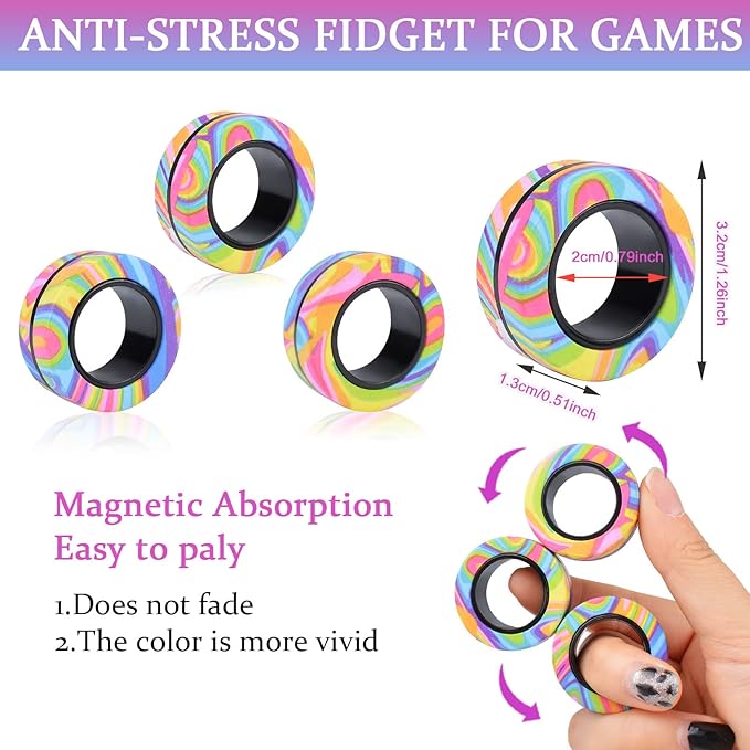 Cevioce Easter Basket Stuffers for Teens Boys Girls 3Pcs Magnetic Rings Fidget Toy Set, ADHD Anxiety Magnetic Fidget Toys Adults Fidget Spinner Rings for Relief, Easter Gifts for Kids 8+ Year Old C